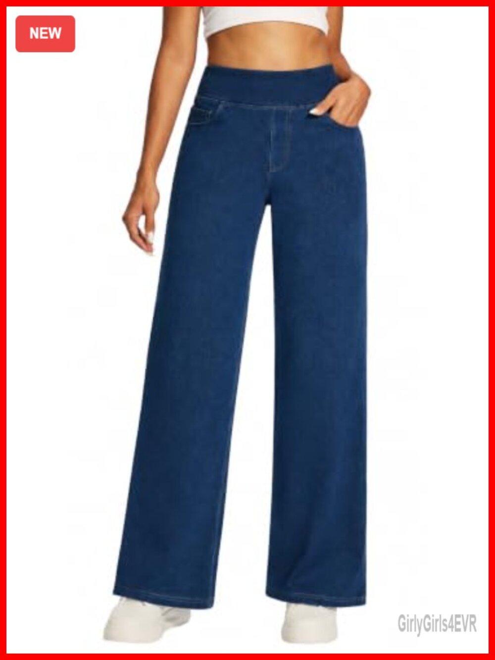 Wide Leg Pull-On Stretch Jeans High Waist Trendy